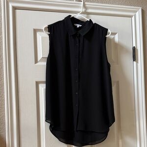 Naked Zebra Black Sleeveless Collared Lined Blouse, Size Large